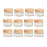 Healthcom 12 Packs 1 Oz Empty Jars 30ml Round Frosted Glass Cream Jar Bottles Holder with Wood Grain Lids Refillable Case Vial Pot Cosmetic Container Healthcom