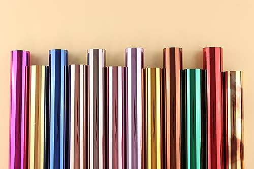 Tintnut Metallic Heat Transfer Vinyl Bundle Chrome HTV Vinyl,12 Sheets 12"x 10" Foil Holographic Gold Iron On Vinyl for Compatible with Cricut or Tintnut