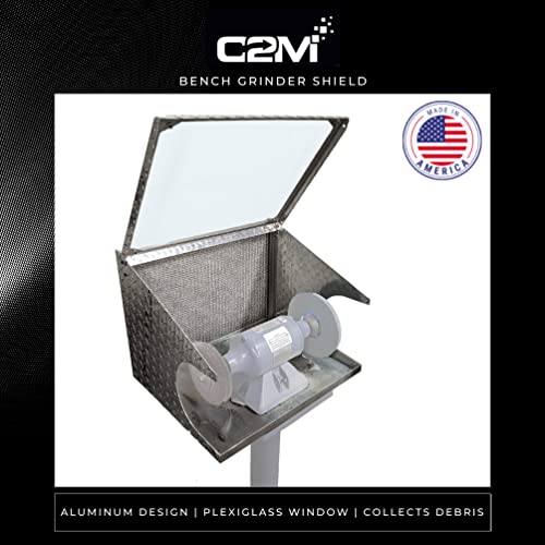 c2M Bench Grinder Aluminum Enclosed Eye Shield | Universal Safety Plexiglass Guard for Sparks and Dust | Easy to Assemble, USA Made