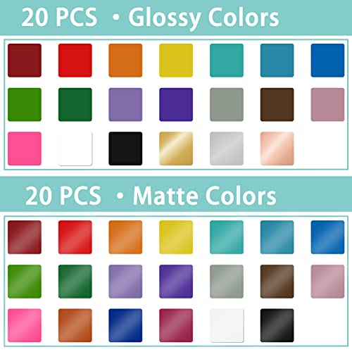 Lya Vinyl Permanent Vinyl - 40Pack (20 Glossy & 20 Matte) Outdoor Permanent Vinyl Sheets Bundle - Self Adhesive Vinyl for Party Decoration, Sticker, Lya Vinyl