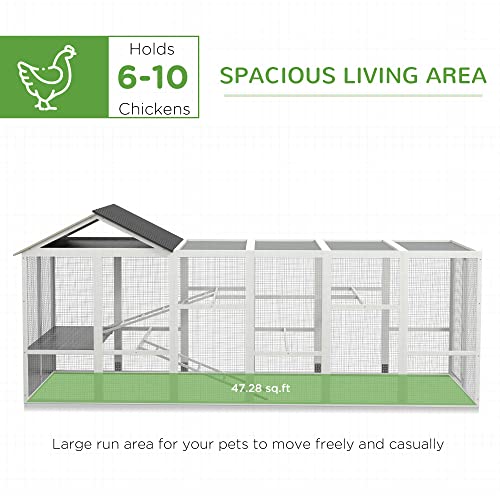 PawHut Wooden Chicken Coop Run for 6-10 Chickens, Hen House Add-On with Storage, Perches, 141.75" x 48" x 61", Gray PawHut