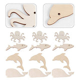 Healifty 24Pcs Marine Animal Wood Chips Unfinished Woods Slices Natural Unfinished Wood Slices Hanging Unfinished Wood DIY Wood Slice Octopus Decor Healifty