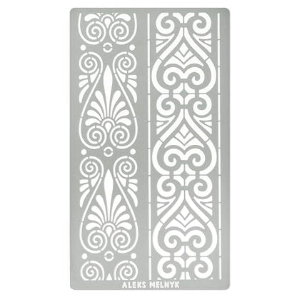 Aleks Melnyk No.326 Metal Stencil, Ancient Greek and Roman Ornament Design, Palmette Motif, Border, Patterns, Small Stencil, 1 PC, Template for Wood - WoodArtSupply