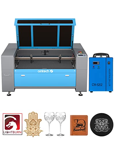 OMTech 130W CO2 Laser Engraver with LightBurn & Water Chiller, 35x50 Inch Laser Engraving Cutting Machine with Dual Laser Heads Autolift 3 Way Pass