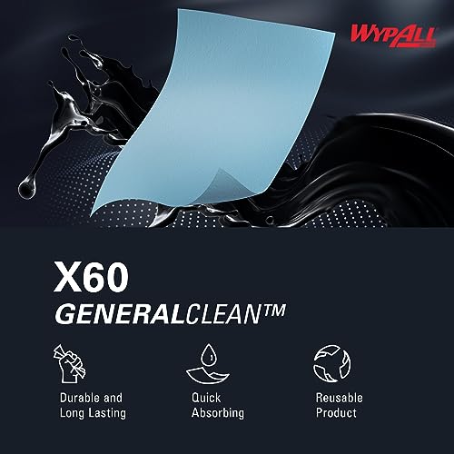 WypAll General Clean X60 Multi-Task Cleaning Cloths (34965), Jumbo Roll, Blue, 1,100 Sheets / Roll, 1 Roll / Case Wypall