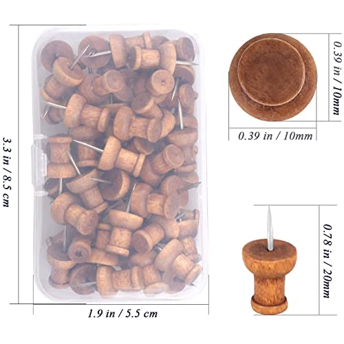 120 Pcs Wood Push Pins, Walnut, Standard, Wooden Thumb Tacks Decorative for Cork Boards Map Photos Calendar and Home Office Craft Projects with Box - WoodArtSupply