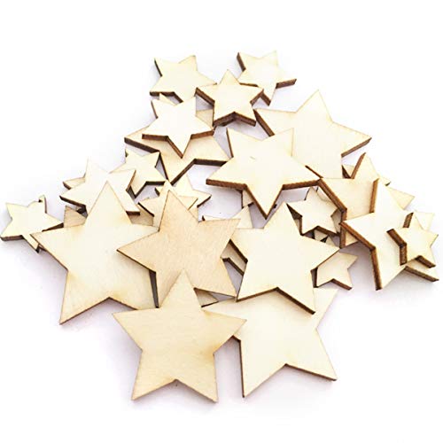 Sewroro 200pcs Wooden Stars Unfinished Wood Star Pieces Mini Unfinished Wood Craft Star Craft Wood for Making Wedding Crafts Sewroro