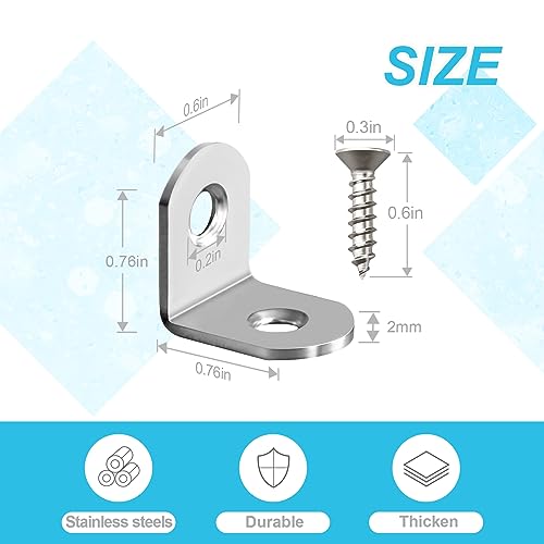 50 Pcs L Bracket Corner Brace MONKIPAER Metal Corner bracket 90 Degree Angle Stainless Steel Bracket with 100 Pcs Screws for securing wooden frames Monkipaer