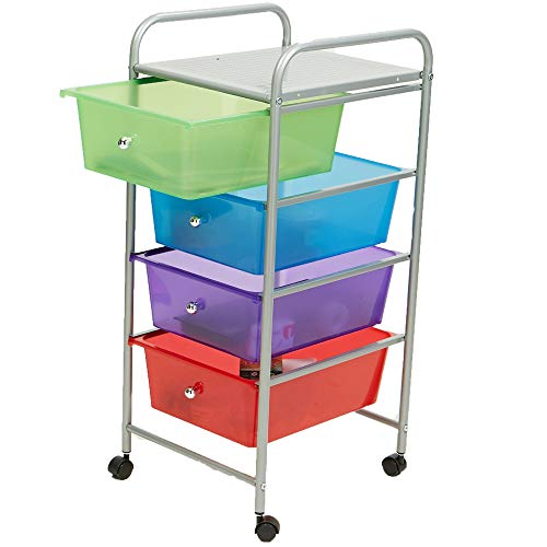 Mind Reader Rolling Cart with Drawers, Utility Cart, Craft Storage, Kitchen, Metal, 12.75"L x 15.25"W x 30"H, Multi-color - WoodArtSupply