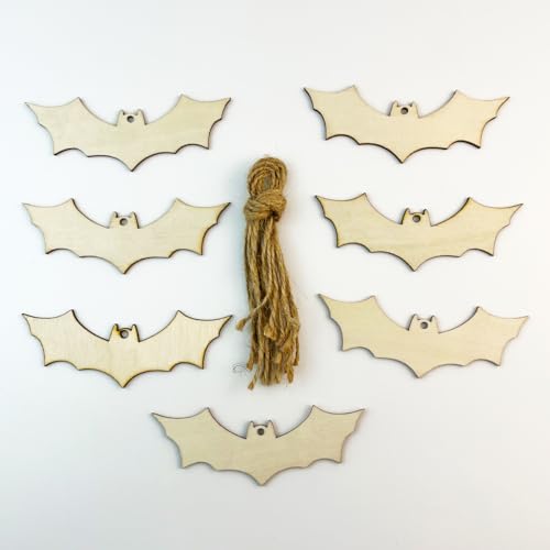 30pcs Unfinished Halloween Bat Wood DIY Crafts Cutouts Wooden Bat Shaped Hanging Ornaments for Halloween Party Haunted House Decorations JEKEJIAJIU