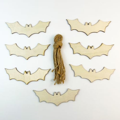 30pcs Unfinished Halloween Bat Wood DIY Crafts Cutouts Wooden Bat Shaped Hanging Ornaments for Halloween Party Haunted House Decorations