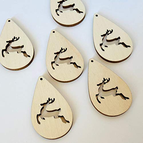 ALL SIZES BULK (12pc to 100pc) Unfinished Wood Laser Cutout Reindeer Deer Dangle Earring Jewelry Blanks Shape Ornaments Crafts Made in Texas