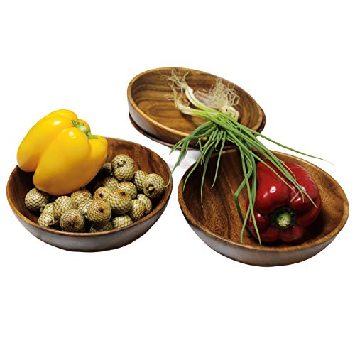 WRIGHTMART Wood Bowl, Set of 4 Bowls for Food, Salads, Pasta, Cereals, Nachos, Chips, Trail and Nut Mixes, Rustic Durable Hand Crafted Acacia Dining WRIGHTMART