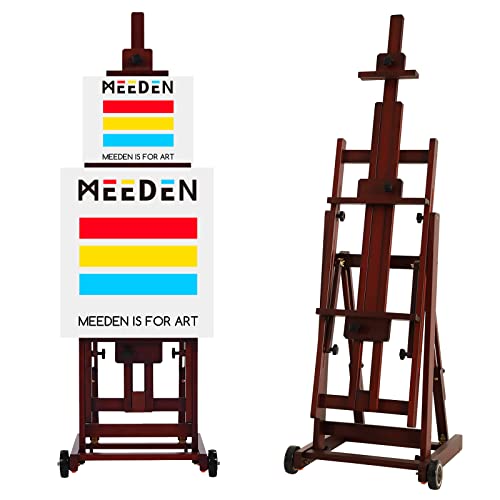 MEEDEN Multi-Function Studio Easel,H-Frame Easel,Painting Easel for Adults,Artist Easel,Floor Easel,Solid Beech Wood Easel w/Front Wheels,Holds MEEDEN