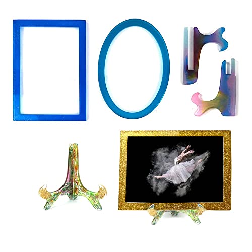 Resin Mold for Photo Frame Silicone Picture Frames Resin Molds for Casting Rectangle Oval Photo Frame Molds with Stand Holder for DIY Personalized metulip