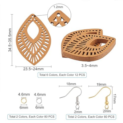 NBEADS 392 Pcs Earring Making Kits, Wooden Earring Dangle Water Drop Pendants Charms with Earring Hooks and Jump Rings for Jewelry Earring Makings