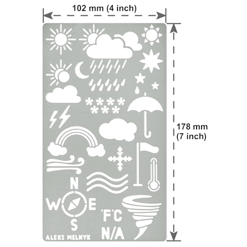 Aleks Melnyk #14 Metal Journal Stencil, Weather Forecast, Rain Drop, Umbrella, Stainless Steel Stencil 1 PCS, Template Craft Wood Burning, Patterns, - WoodArtSupply