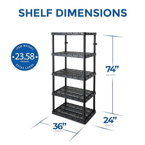 Gracious Living 5 Shelf Knect-A-Shelf Ventilated Extra Heavy Duty Storage Unit Organizer System for Home, Garage, Basement, and Laundry, Black Gracious Living