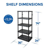 Gracious Living 5 Shelf Knect-A-Shelf Ventilated Extra Heavy Duty Storage Unit Organizer System for Home, Garage, Basement, and Laundry, Black Gracious Living