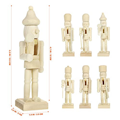 PRETYZOOM 6pcs Unfinished Wooden Christmas Nutcracker Unpainted Blank Nutcracker Soldier Figures Wooden Christmas Table Centerpieces Decorations