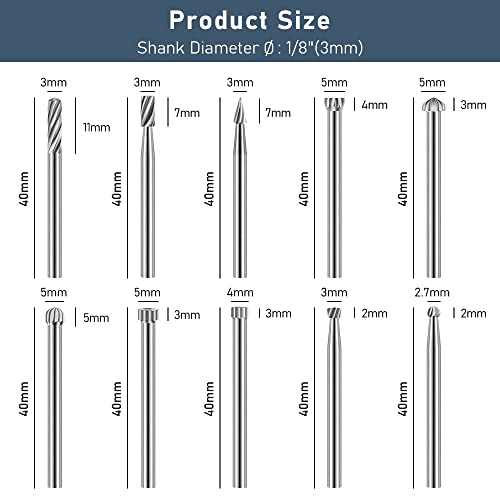 Engraving Router Bit Carving Bits, 20 PCS HSS Rotary Tool Accessories Rotary Bits Burr Set with 1/8’’(3mm) for DIY Woodworking, Carving, Engraving,