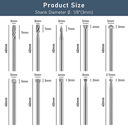 Engraving Router Bit Carving Bits, 20 PCS HSS Rotary Tool Accessories Rotary Bits Burr Set with 1/8’’(3mm) for DIY Woodworking, Carving, Engraving,