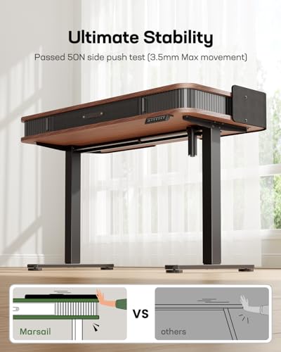 Marsail Electric Standing Desk Whole-Piece Desktop 48 x 24 Inches Height Adjustable Desk with 3 Drawers Home Office Table with 3 Memory Preset Marsail