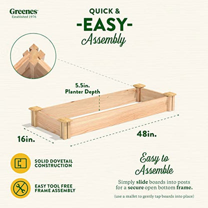 Greenes Fence Premium Cedar Raised Garden Bed, 16" x 48" x 5.5" - Made in USA with North American Cedar - WoodArtSupply