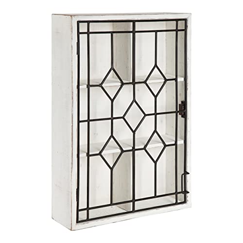 Kate and Laurel Megara Decorative Wooden Wall Hanging Curio Cabinet for Open Storage with Decorative Black Iron Door, Rustic Brown - WoodArtSupply