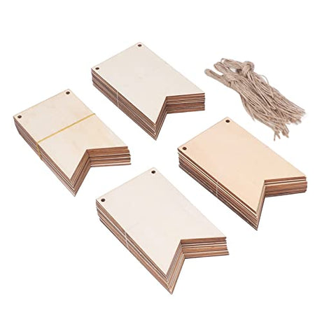 48PCS Unfinished Hanging Wood Sign, Blank Hanging Wooden Slices Banners Unfinished Wood Sign Blank Wood Sign for Pyrography Painting Writing HERCHR