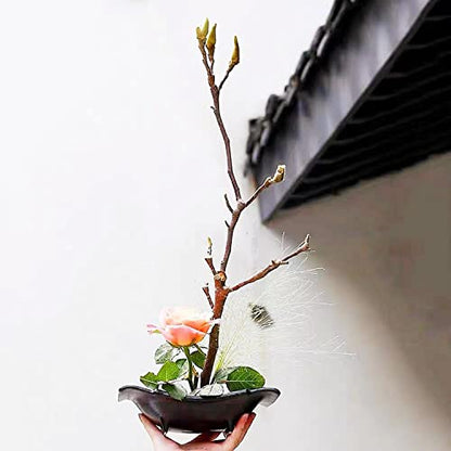 Japanese Flower Frog Ikebana Vase Kit, Ceramics Flower Container (7.9"Lx5.9"Wx2.0"H) with 2.4" Round Floral Frog and 2 in 1 Kenzan Needle - WoodArtSupply