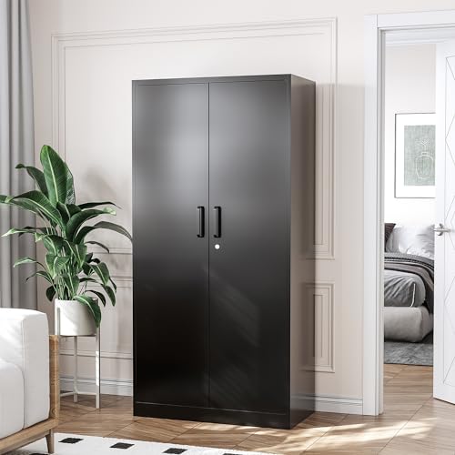 STANI Metal Garage Storage Cabinet with Lock, 71" Steel Lockable File Cabinet, Locking Steel Storage Cabinet with 4 Adjustable Shelves for Home, STANI