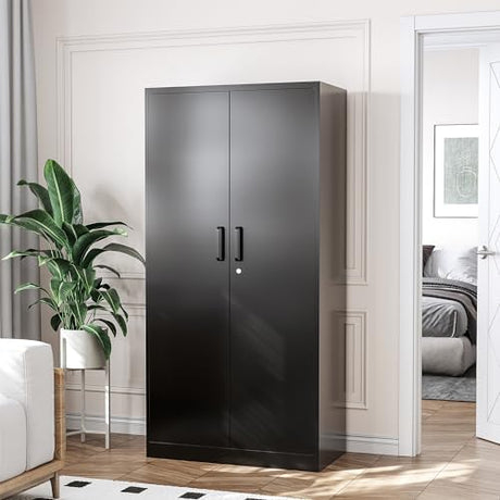 STANI Metal Garage Storage Cabinet with Lock, 71" Steel Lockable File Cabinet, Locking Steel Storage Cabinet with 4 Adjustable Shelves for Home, STANI