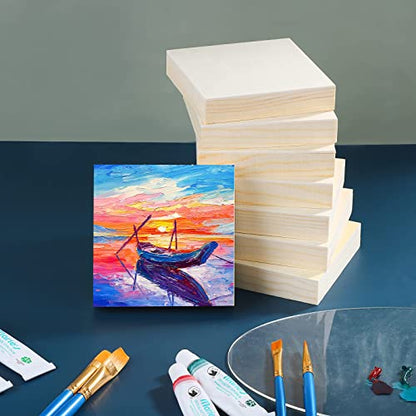ADXCO 8 Pack Wood Panels 4 x 4 Inch Unfinished Wood Canvas Wooden Panel Boards for Painting, Pouring, Arts Use with Oils, Acrylics