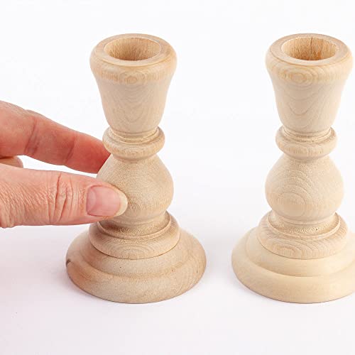 Unfinished Natural Wood Candle Sticks by Factory Direct Craft - Set of 6 Wooden Candle Holders for DIY Crafts and Decorating Made in USA (Sizes 4"H) Factory Direct Craft