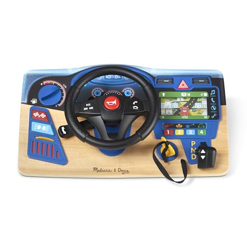 Melissa & Doug Vroom & Zoom Interactive Wooden Dashboard Steering Wheel Pretend Play Driving Toy - Kids Activity Board, Toddler Sensory Toys For Ages - WoodArtSupply