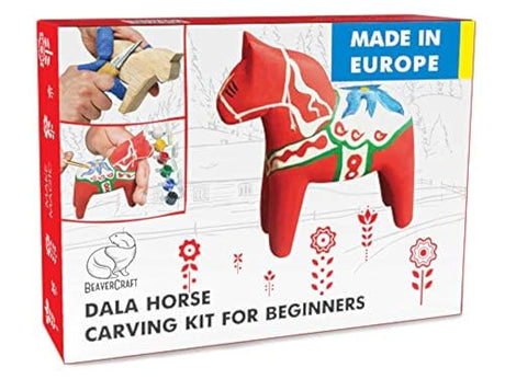 BeaverCraft, Whittling Kit for Adults and Teens - Wood Carving Kit DIY 02 Dala Horse - Wood Carving Tools Craft Supplies for Adults Whittle Knife BeaverCraft