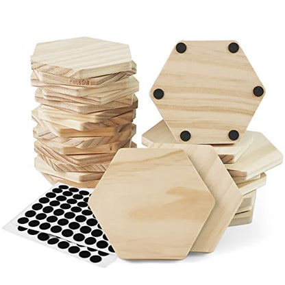 24 Pack Unfinished Wood Coasters, GOH DODD 4 Inch Hexagon Blank Wooden Coasters Crafts Coasters for DIY Architectural Models Drawing Painting Wood