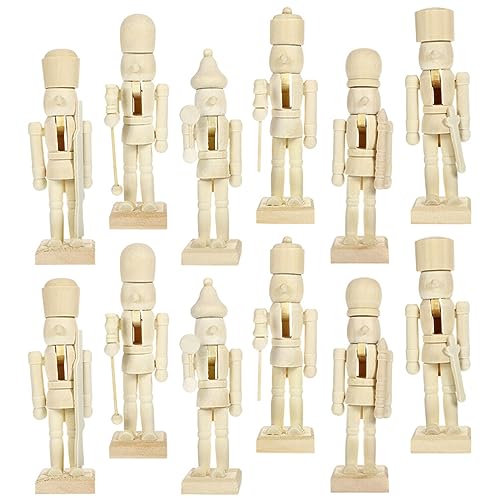 ABOOFAN 12pcs Christmas Puppet Unpainted Wooden Nutcracker DIY Decoration DIY Wooden Nutcracker Xmas Nutcracker Decoration Wooden Nutcracker Craft ABOOFAN