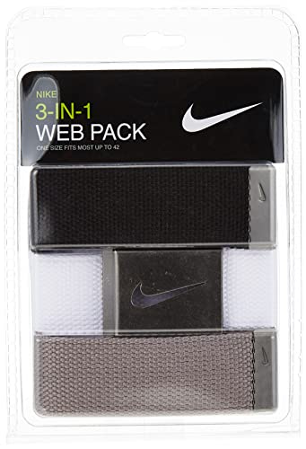 Nike Men's Standard 3 Pack Golf Web Belt, White/Gray/Black, One Size Nike