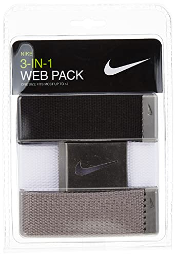 Nike Men's Standard 3 Pack Golf Web Belt, White/Gray/Black, One Size - WoodArtSupply