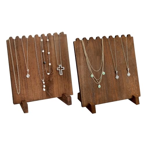 Ikee Design Set of 2 Wood Necklace Jewelry Display Stand for 8 Necklaces, Necklace Display Holder, Wood Plank Necklace Display Stand, Brown Color Ikee Design