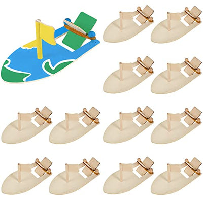 Deekin 48 Packs DIY Wood Sailboat Craft Wooden Boat Toy Rubber Band Paddle Model Boat Kits to Build and Paint for DIY Craft Gift School Projects