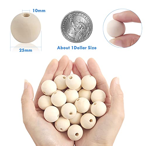 150pcs 25MM Wood Beads Natural Unfinished Round Wooden Loose Beads Wood Spacer Beads for Craft Making Decorations and DIY Crafts