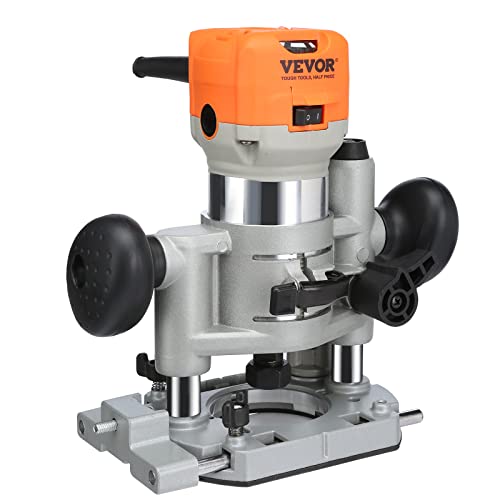 VEVOR Wood Router, 1.25HP 800W, Compact Wood Trimmer Router Combo Tool with Plunge and Fixed Base, 30000RPM 6 Variable Speeds, with 1/4'' & 5/16''