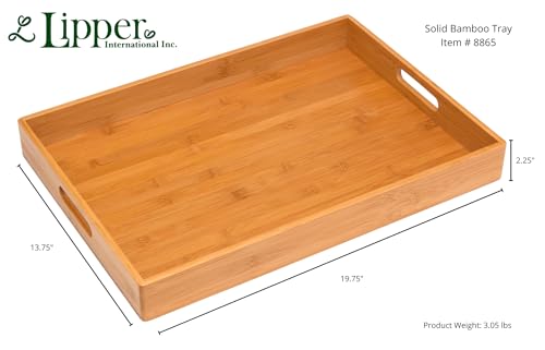 Lipper International 8865 Solid Bamboo Wood Serving Tray, 19.75" x 13.75" x 2.25" - WoodArtSupply