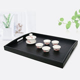 DILLMAN Serving Tray Large Black Wood Rectangle Food Tray Butler Tray Breakfast Tray with Handles (Large) DILLMAN
