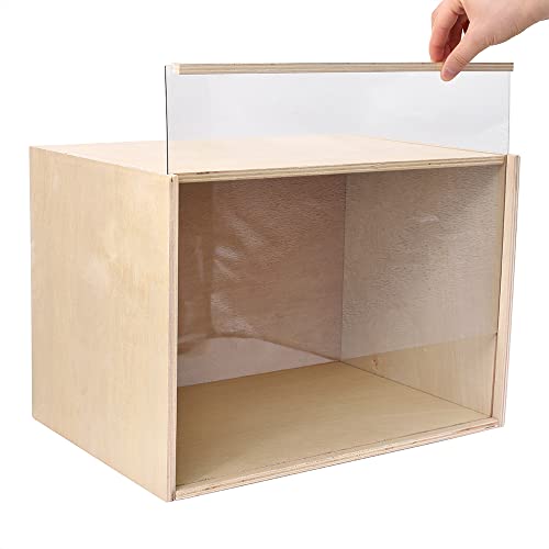 iLAND Dollhouse Display Box, Unfinished Wood Shadow Box, Quick-Build Display Case with Transparent Front 15.7“ x 11” x 11“ Suitable for Lego & 1/12 iland