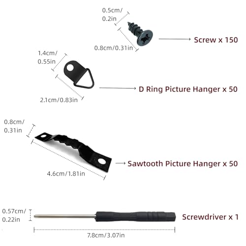 Picture Hanging Kit 251 PCS, Include 50 Sawtooth Picture Hangers, 50 D Ring Picture Hangers, 150 Screws and 1 Screwdriver, Picture Frame Hanging UEHENUE