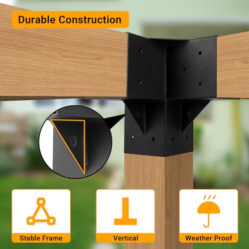 Neorexon Pergola Bracket Kit Elevated Wood Stand Kit Woodwork for 4 "x 4" (Actual 3.6 X 3.6 inch), Wooden Gazebo Kit for Outdoor 3 Way Right Angle - WoodArtSupply